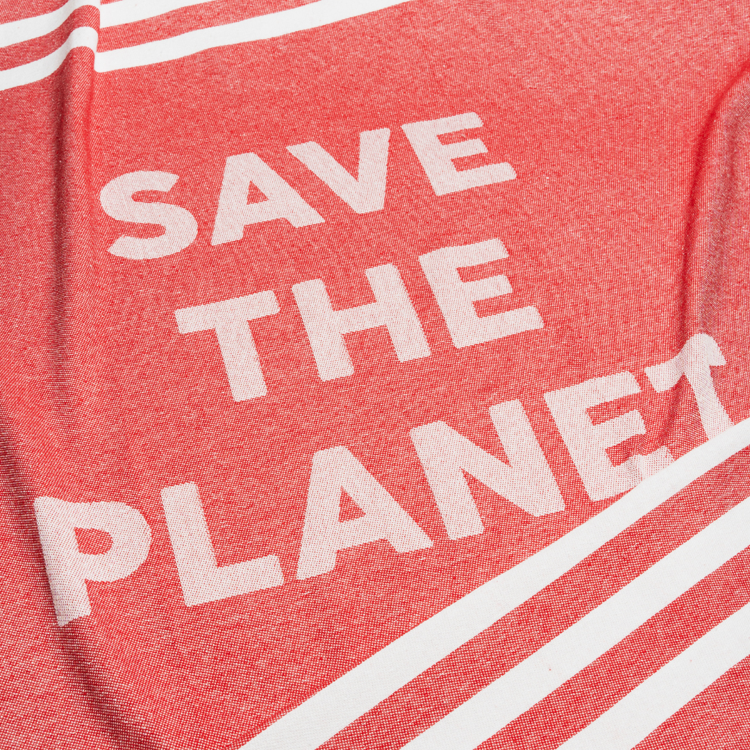 Telo mare "Save the Planet" in tessuto riciclato 100x190cm